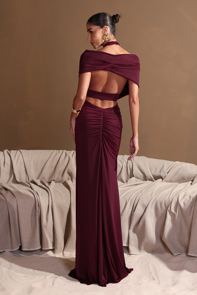 Dot Clothing - Dress Dot Clothing Melina Longo Choker Bordo - 2960BORDO