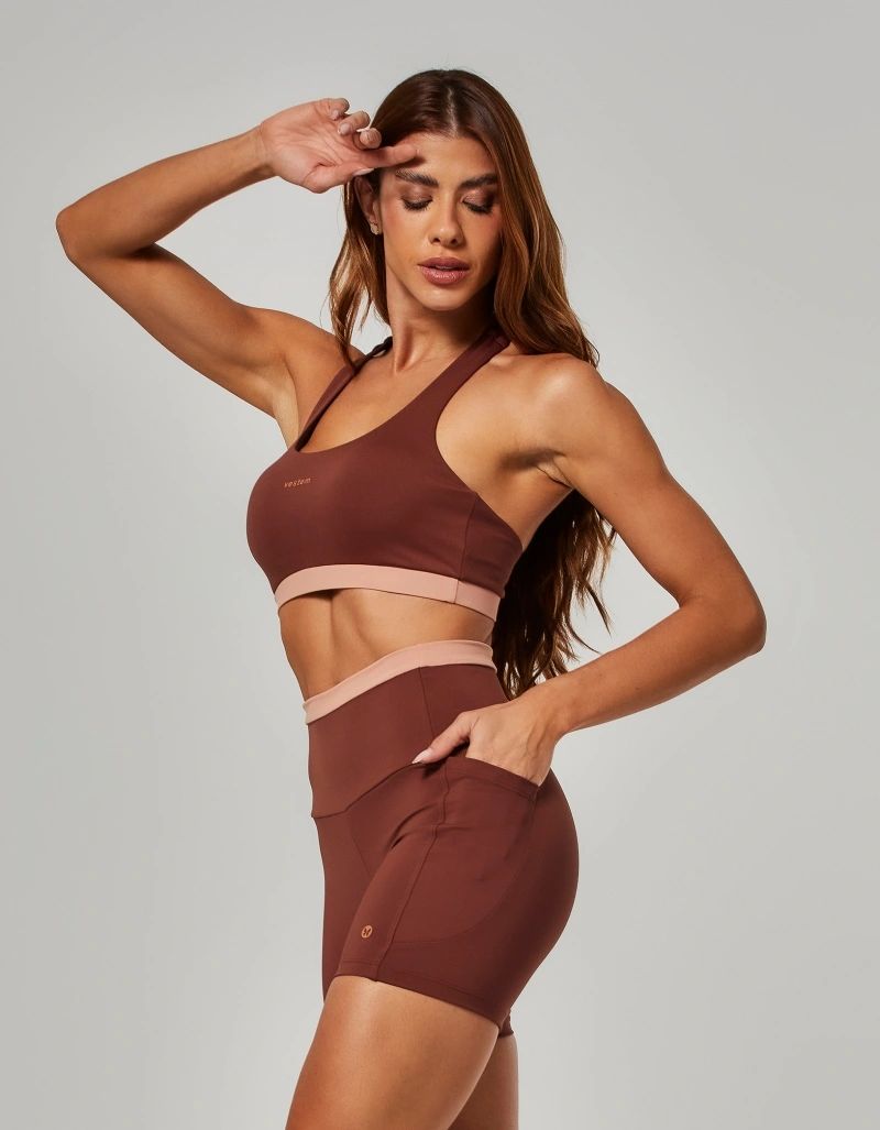 Vestem - Shorts Bicolor com Bolsos Helena Marrom Sépia - SH791.O26.C0697