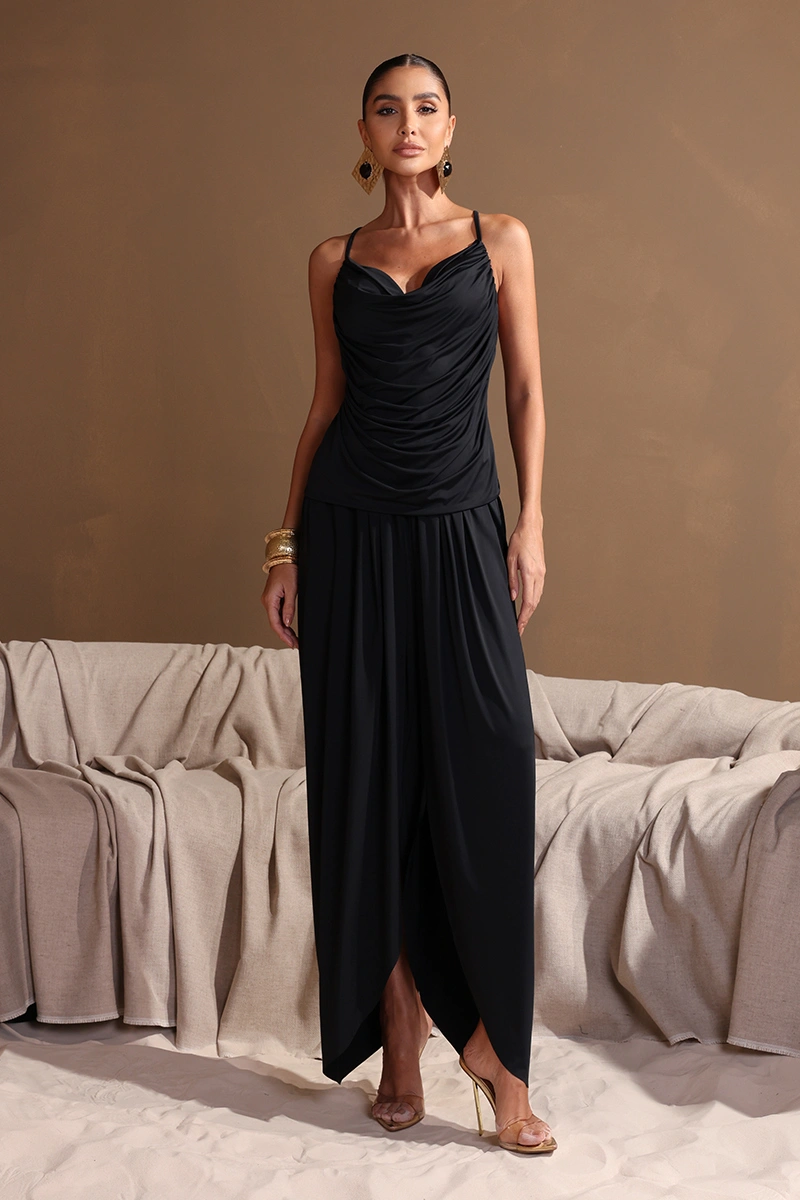 Dot Clothing - Set Dot Clothing Sarah Shirt and Pants with Ruched Detail, Black - 2979PRETO