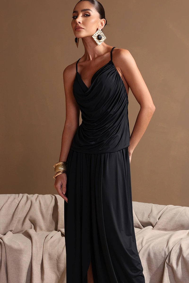 Dot Clothing - Set Dot Clothing Sarah Shirt and Pants with Ruched Detail, Black - 2979PRETO