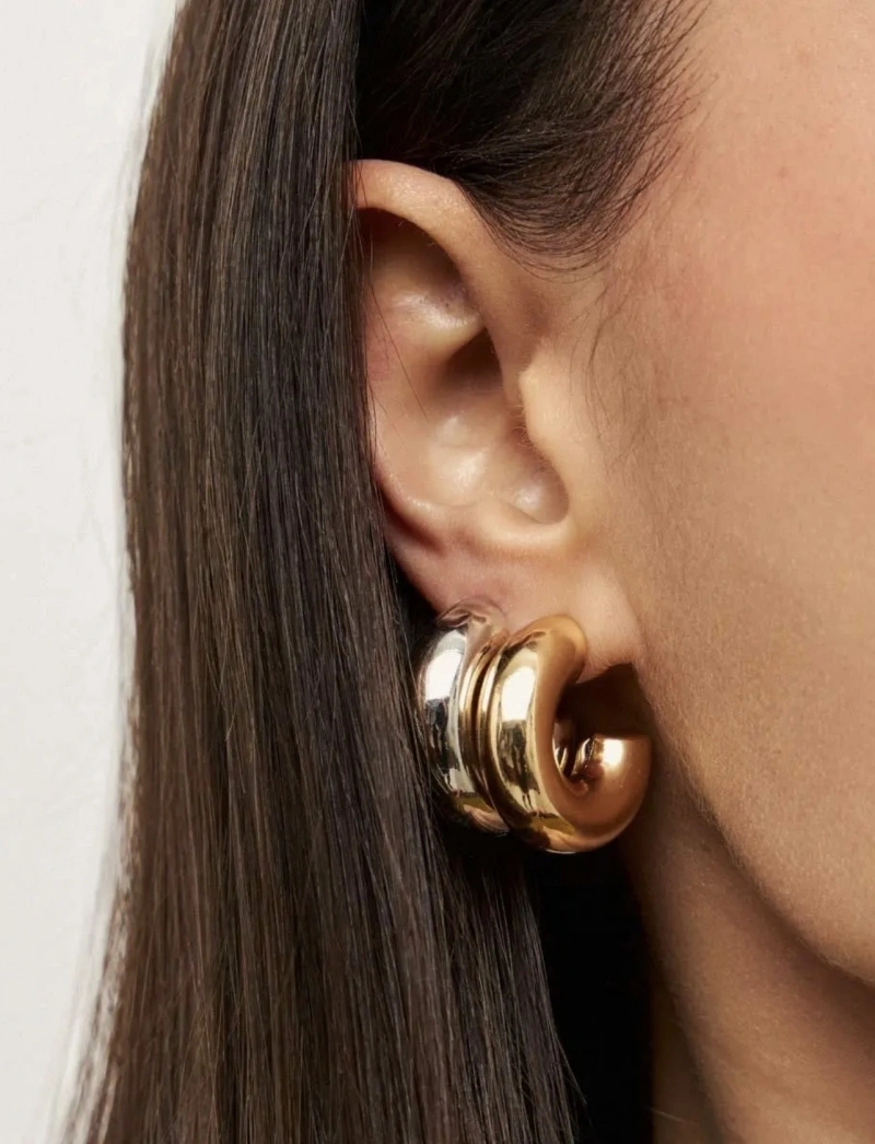 Mikabe - Brinco Meia Argola Puffer Ródio Branco P - MK2125