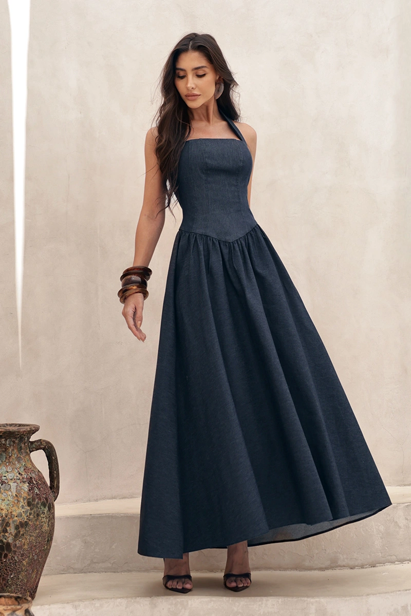 Dot Clothing - Vestido Dot Clothing Longuete Anne Frente Única Azul Jeans - 2970AZUL