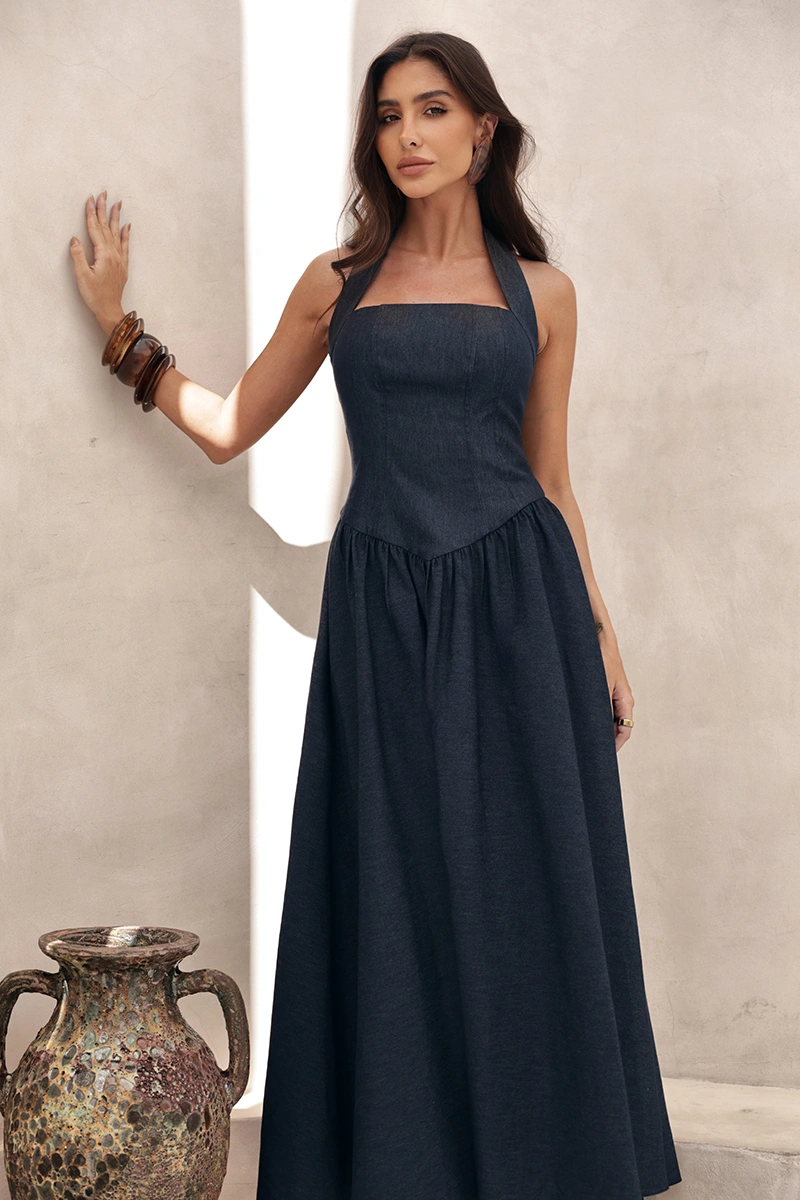 Dot Clothing - Vestido Dot Clothing Longuete Anne Frente Única Azul Jeans - 2970AZUL