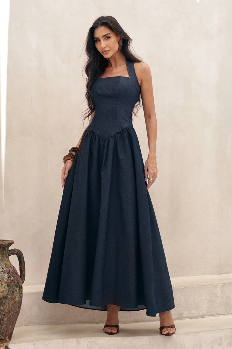 Dot Clothing - Vestido Dot Clothing Longuete Anne Frente Única Azul Jeans - 2970AZUL