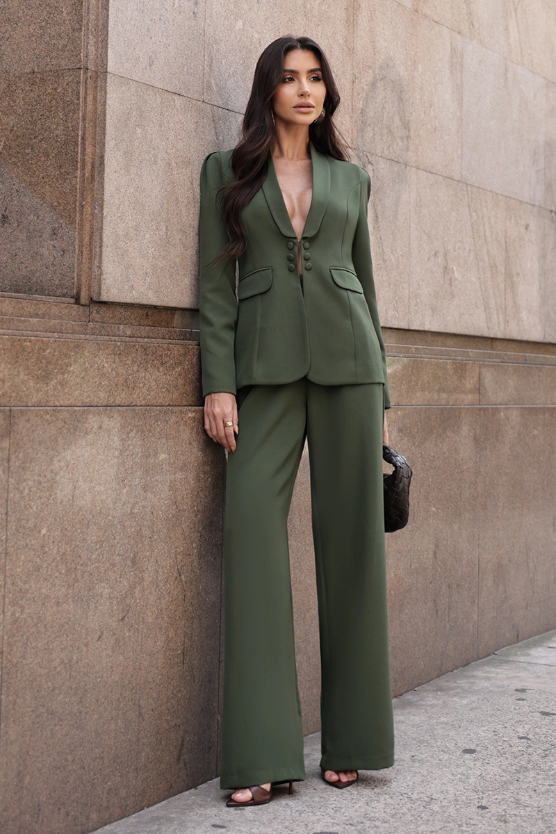 Dot Clothing - Blazer Dot Clothing Hazel Ombro Pregas Verde Militar - 2816VERDE