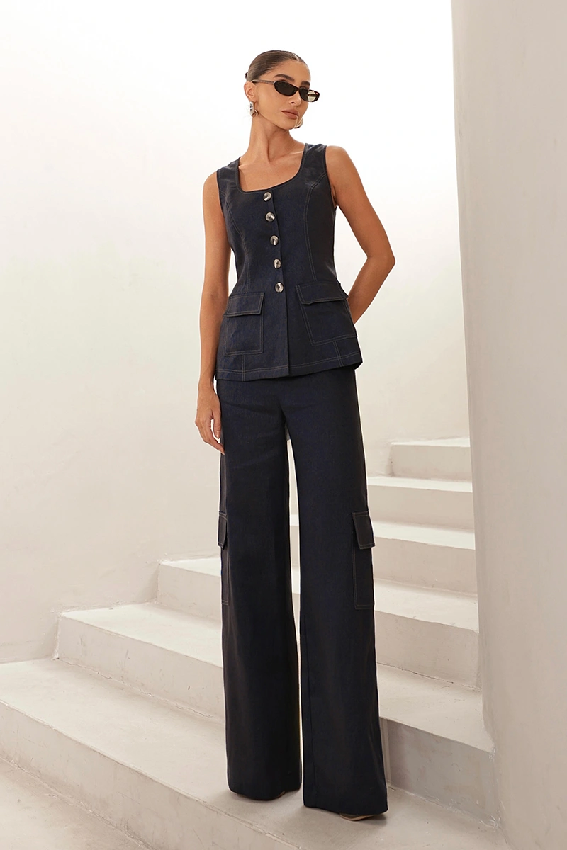 Dot Clothing - Conjunto Dot Clothing Mel Colete e Calça Cargo Azul Marinho - 2973AZUL