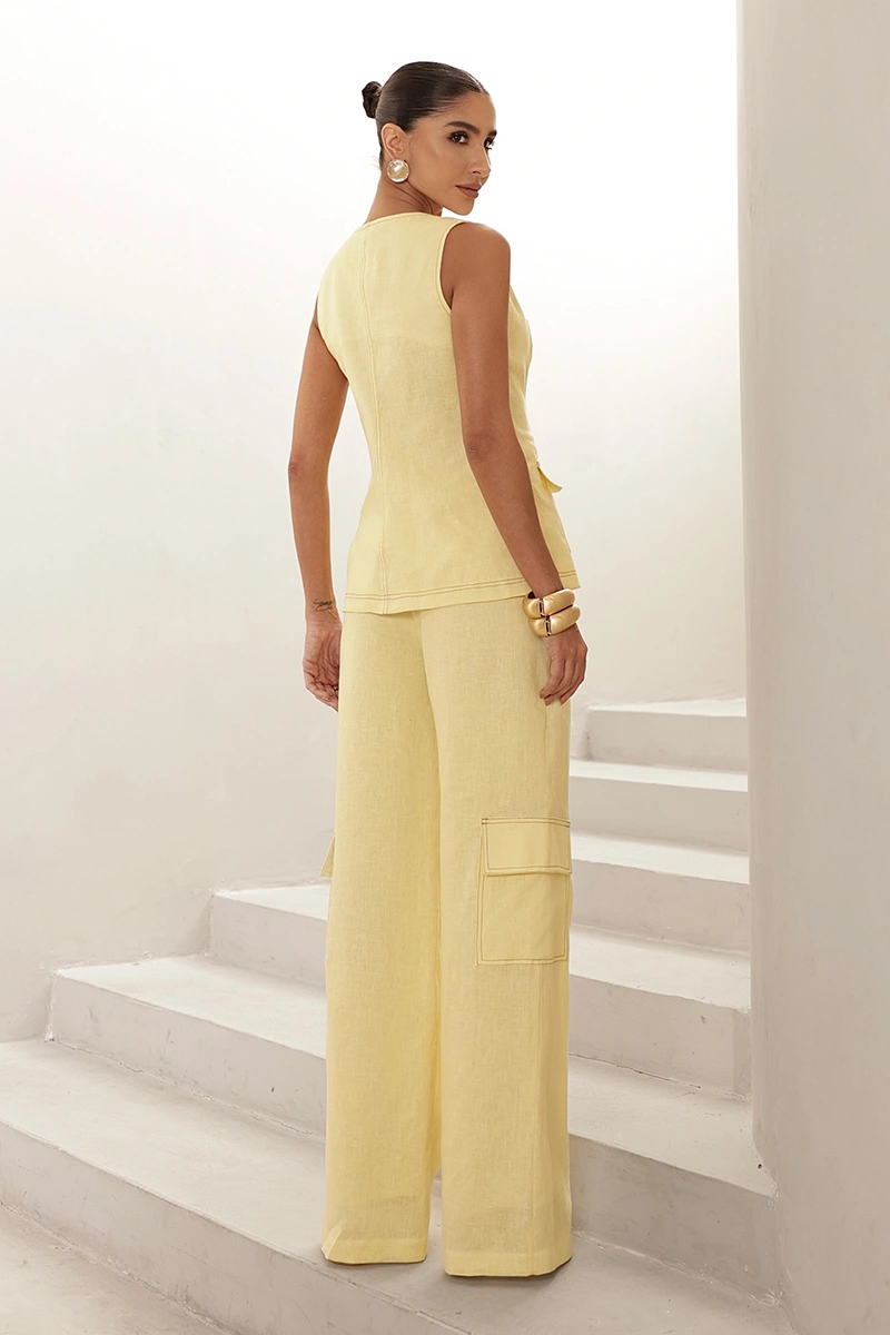 Dot Clothing - Conjunto Dot Clothing Mel Colete e Calça Cargo Camomila - 2973AMAR