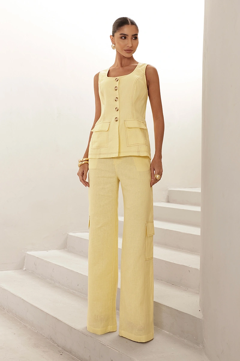 Dot Clothing - Conjunto Dot Clothing Mel Colete e Calça Cargo Camomila - 2973AMAR