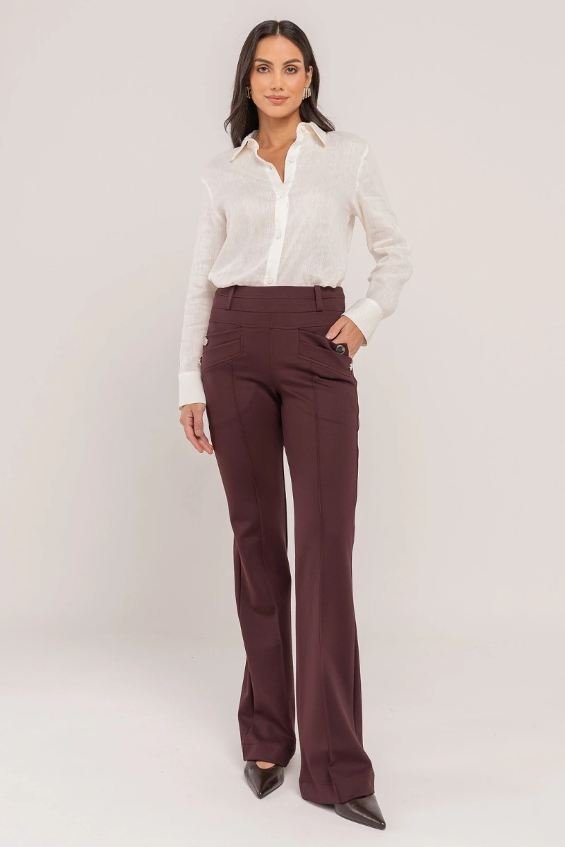 Hidrogênio - CALÇA FLARE COM LAPELAS AMORA ROXO - 20359011