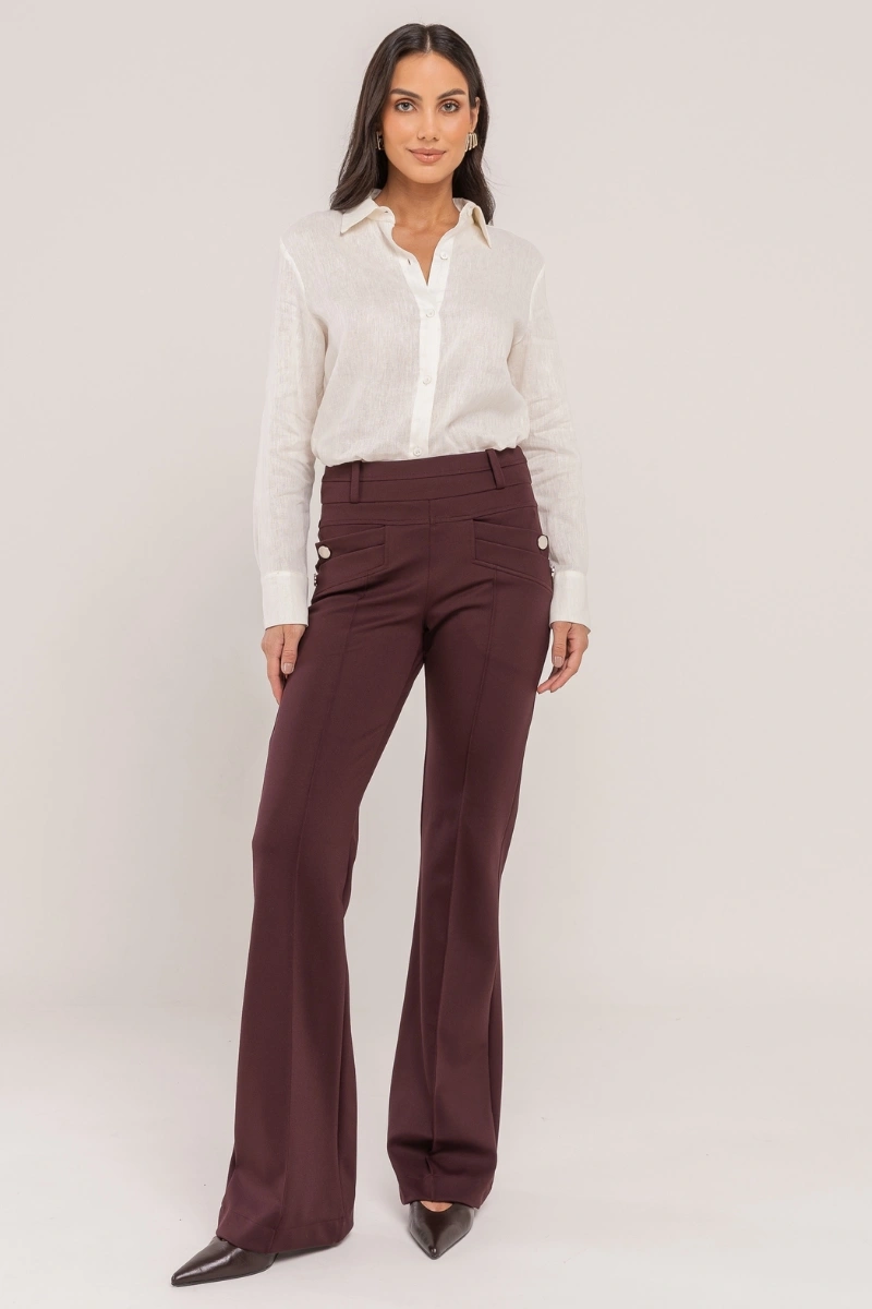 Hidrogênio - CALÇA FLARE COM LAPELAS AMORA ROXO - 20359011