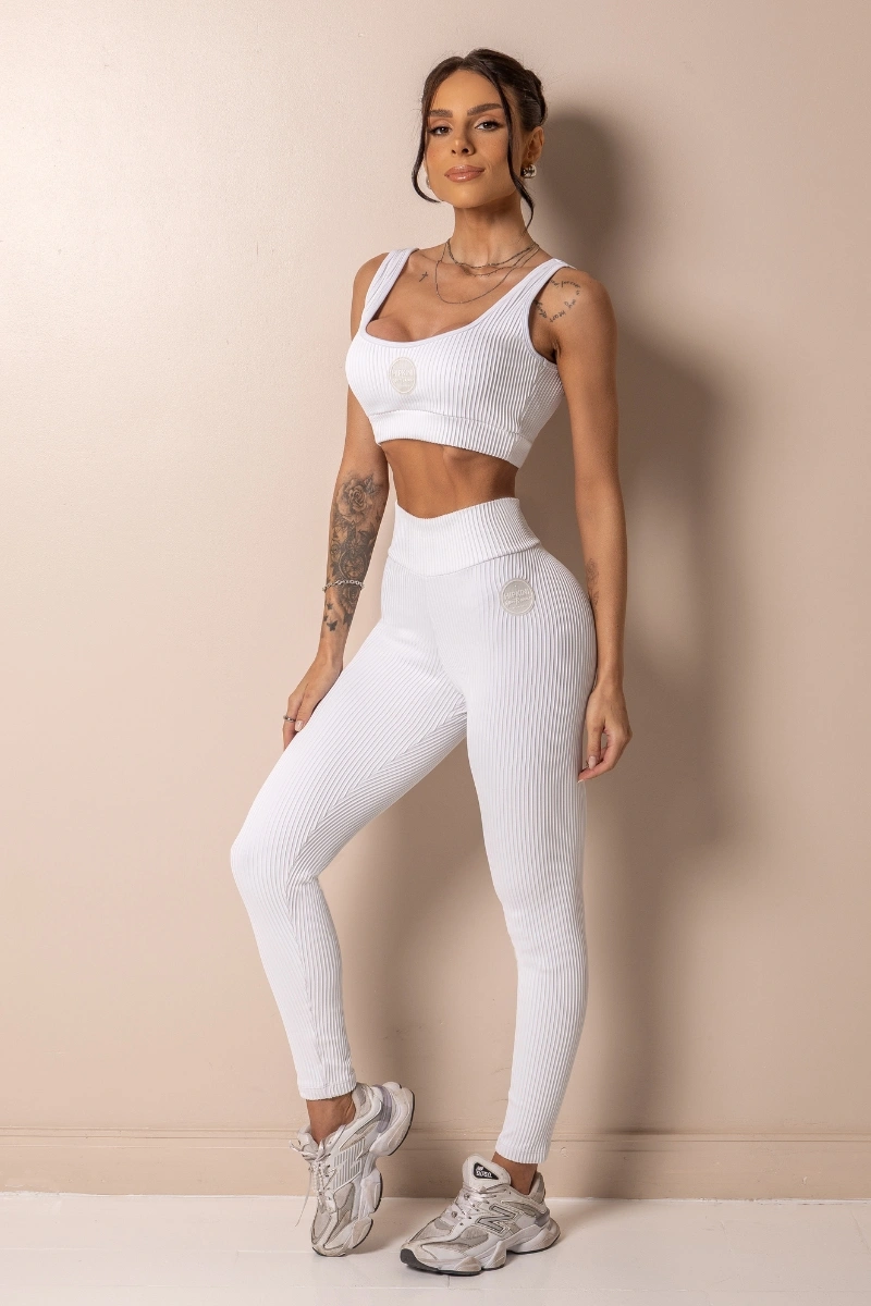 Hipkini - Posh White Ribbed Fitness Leggings - 33331737