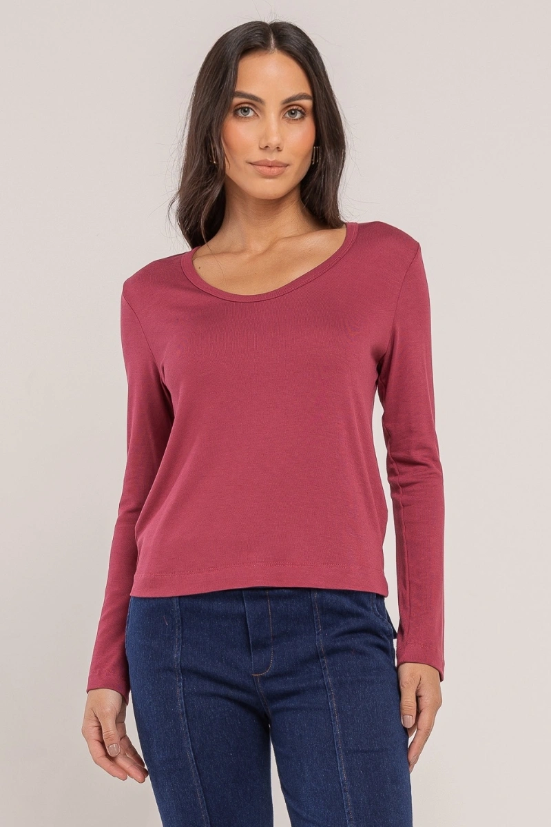 Hidrogênio - Long, U-neck knit blouse in burgundy. - 20682043
