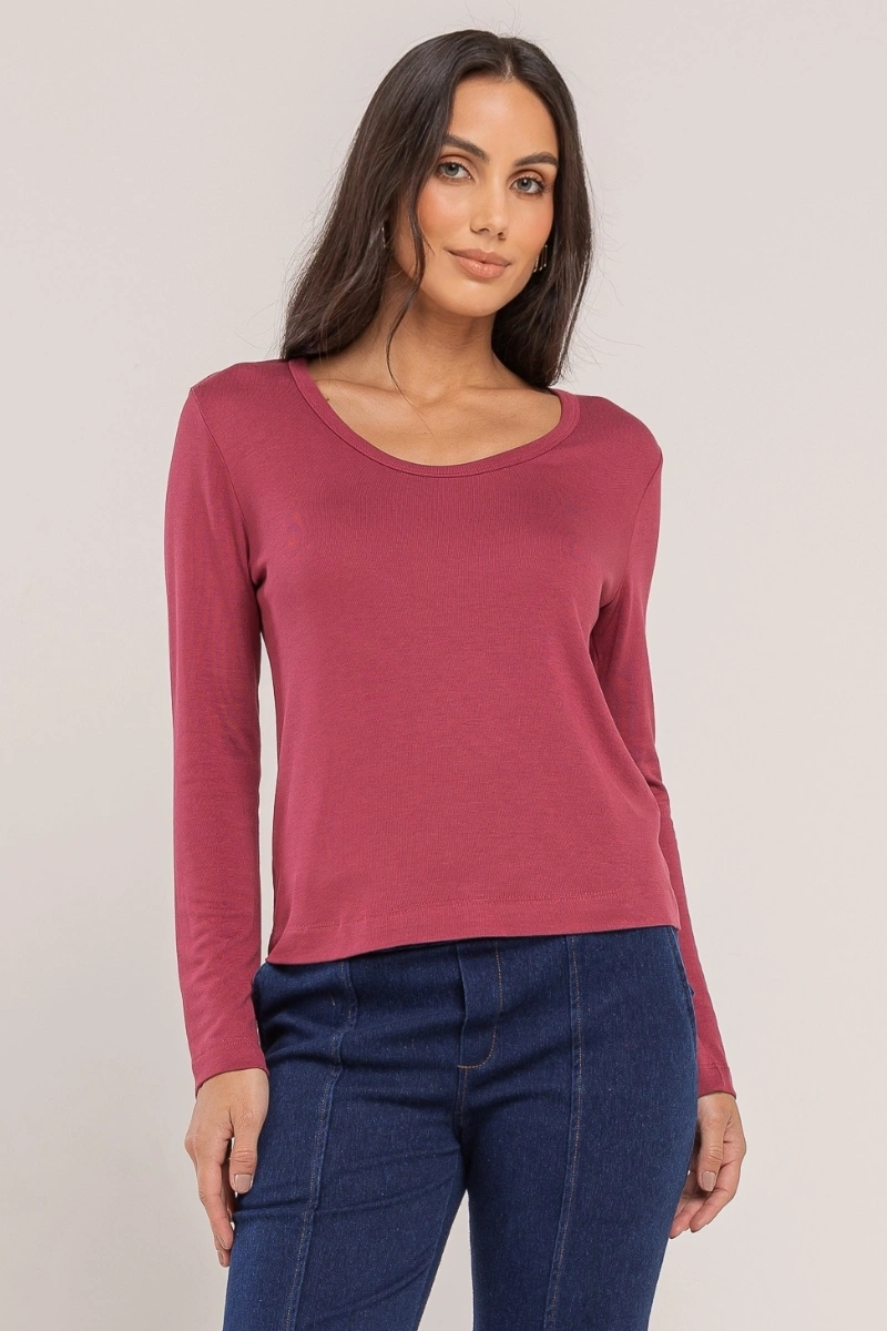 Hidrogênio - Long, U-neck knit blouse in burgundy. - 20682043