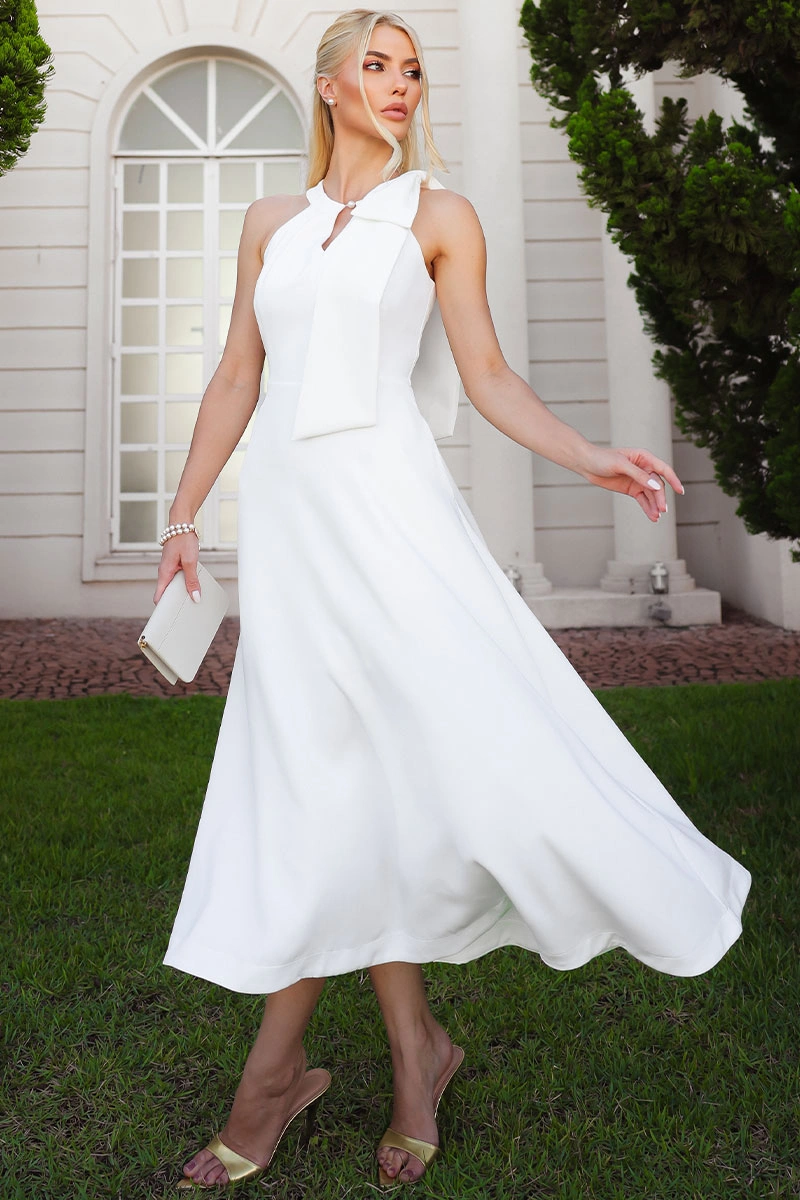 Miss Misses - Iolanda dress with bow, pearl detail, off-white collar. - 54775030