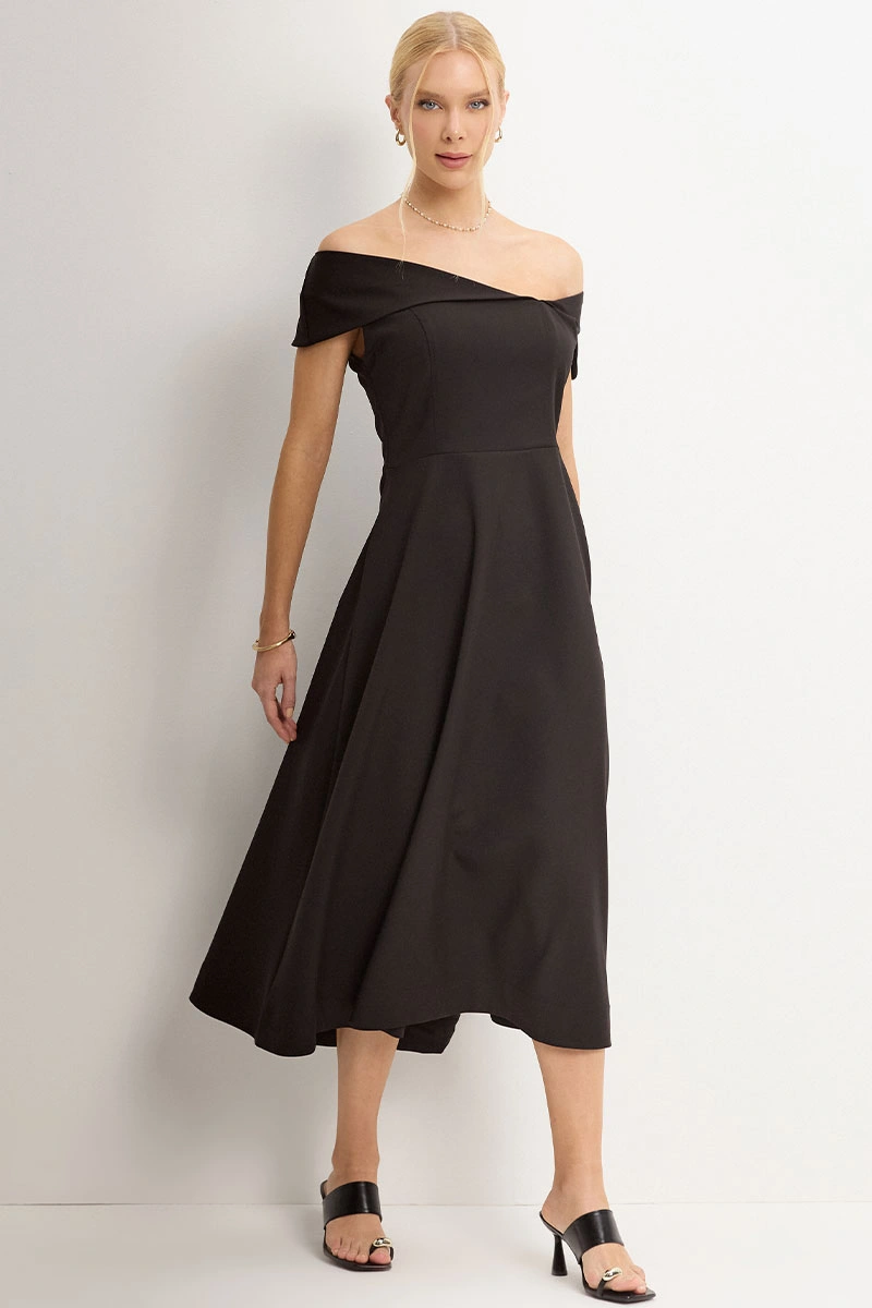 Miss Misses - Antonia Princess Collar Dress with Zipper, Black - 54748001