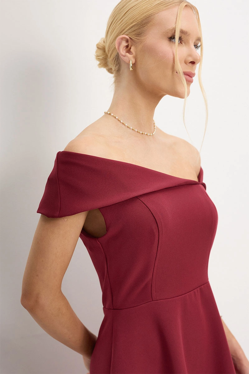 Miss Misses - Antonia Dress with Princess Collar and Zipper, Wine Color - 54748006