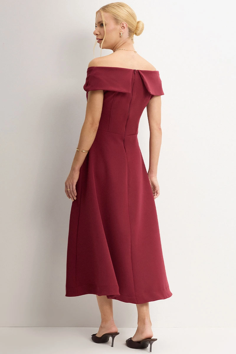 Miss Misses - Antonia Dress with Princess Collar and Zipper, Wine Color - 54748006