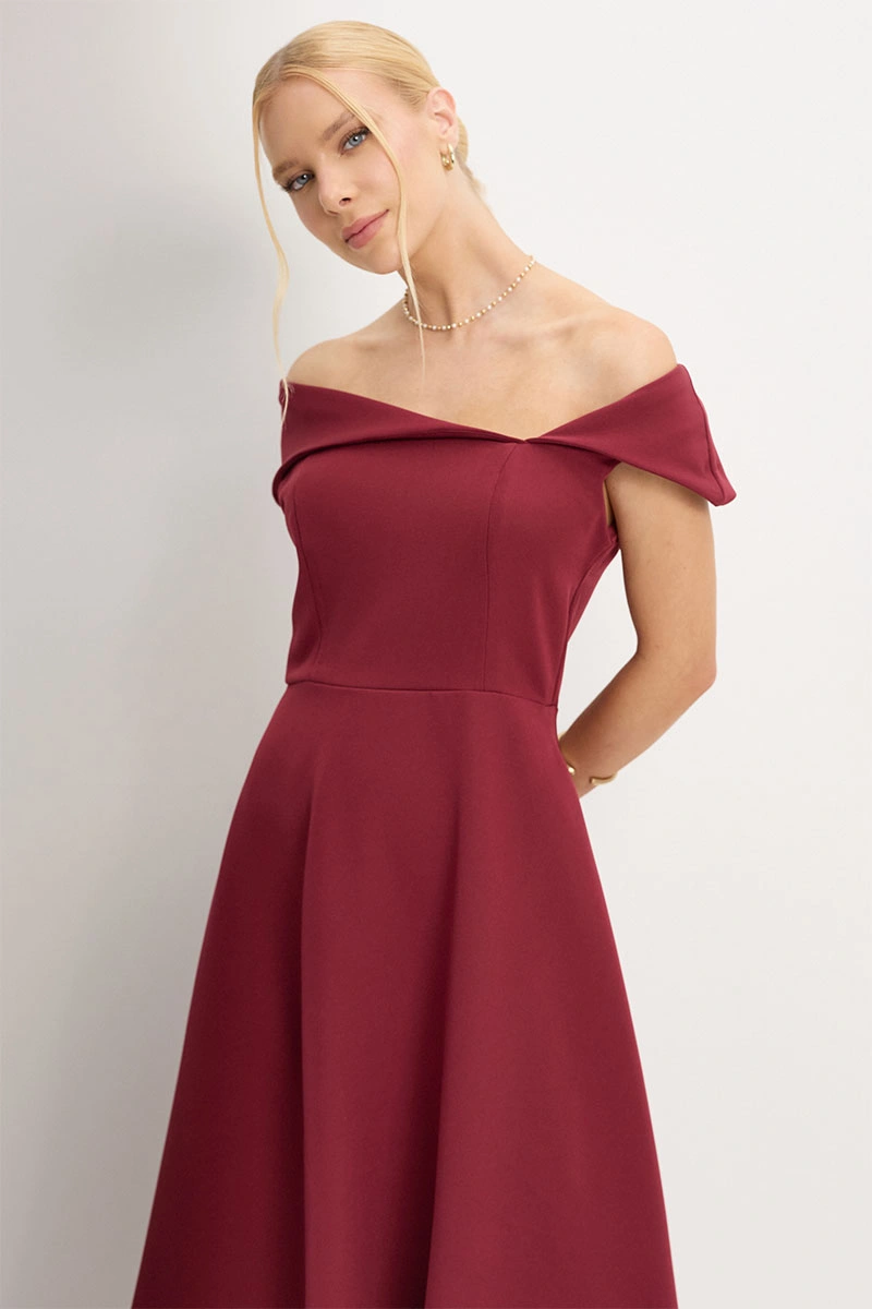 Miss Misses - Antonia Dress with Princess Collar and Zipper, Wine Color - 54748006