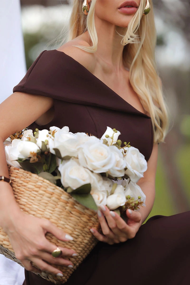 Miss Misses - Dress Antonia with Princess Collar and Zipper, Brown - 54748214