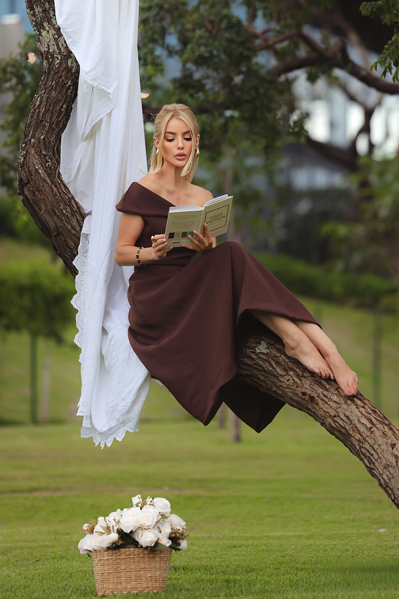 Miss Misses - Dress Antonia with Princess Collar and Zipper, Brown - 54748214