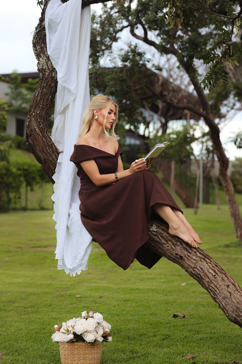 Miss Misses - Dress Antonia with Princess Collar and Zipper, Brown - 54748214