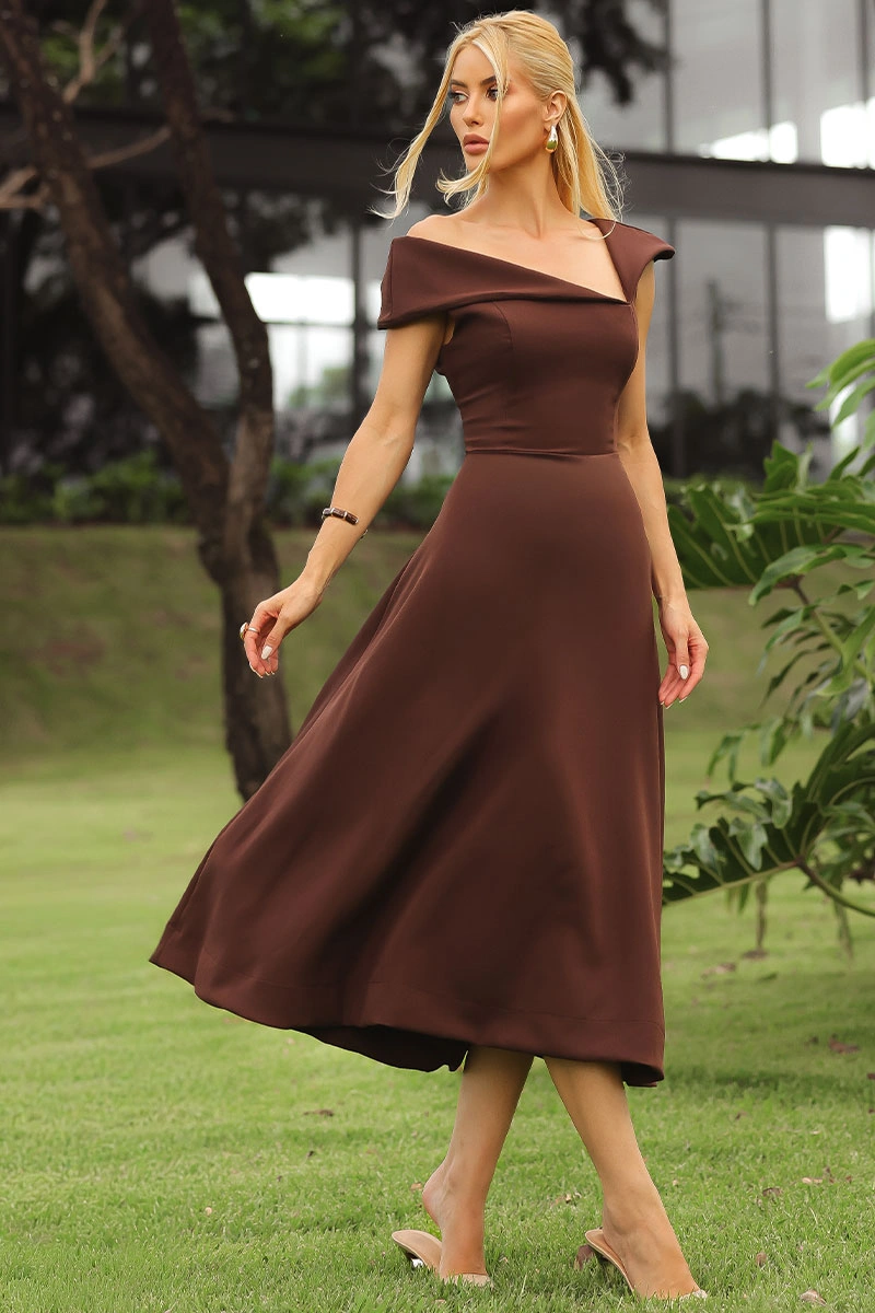 Miss Misses - Dress Antonia with Princess Collar and Zipper, Brown - 54748214