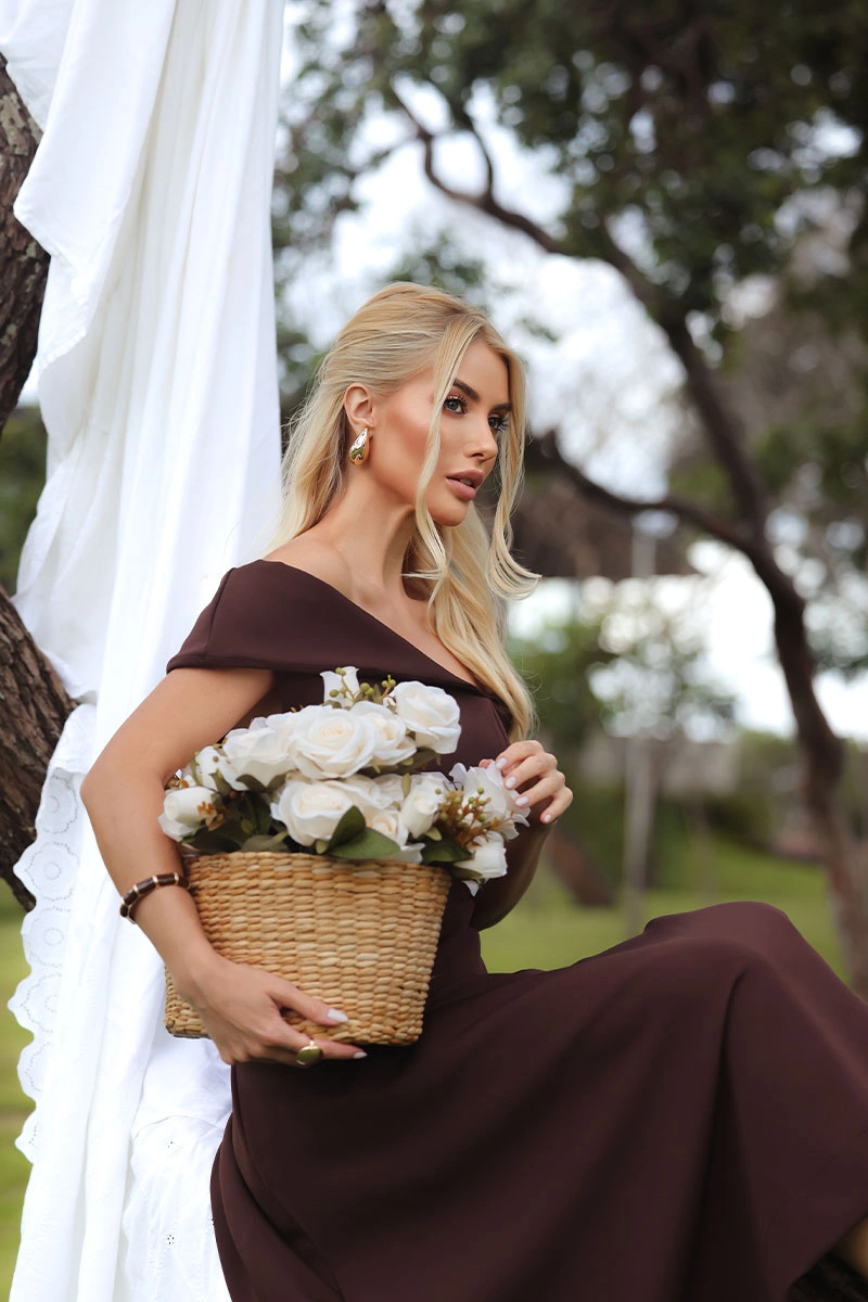 Miss Misses - Dress Antonia with Princess Collar and Zipper, Brown - 54748214