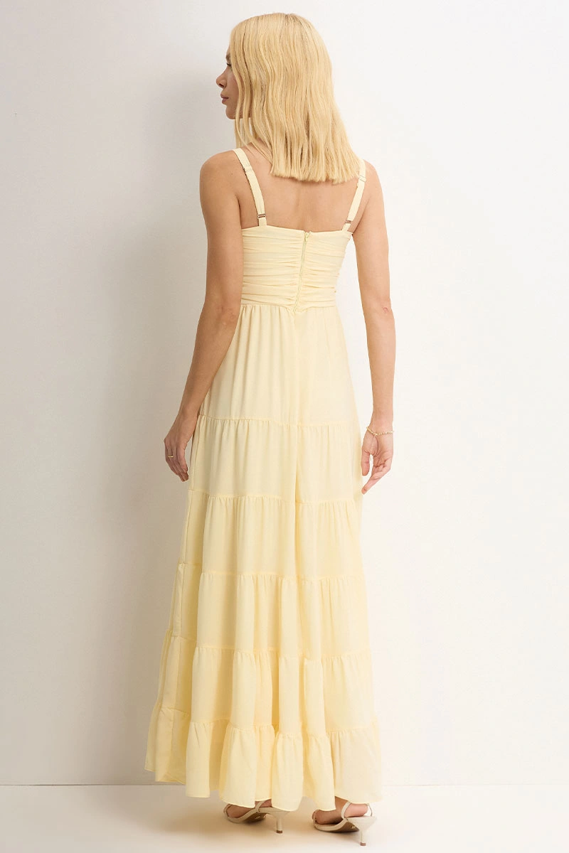 Miss Misses - Maisa II Long Dress with Straps and Gathered Detail, Yellow - 54733003