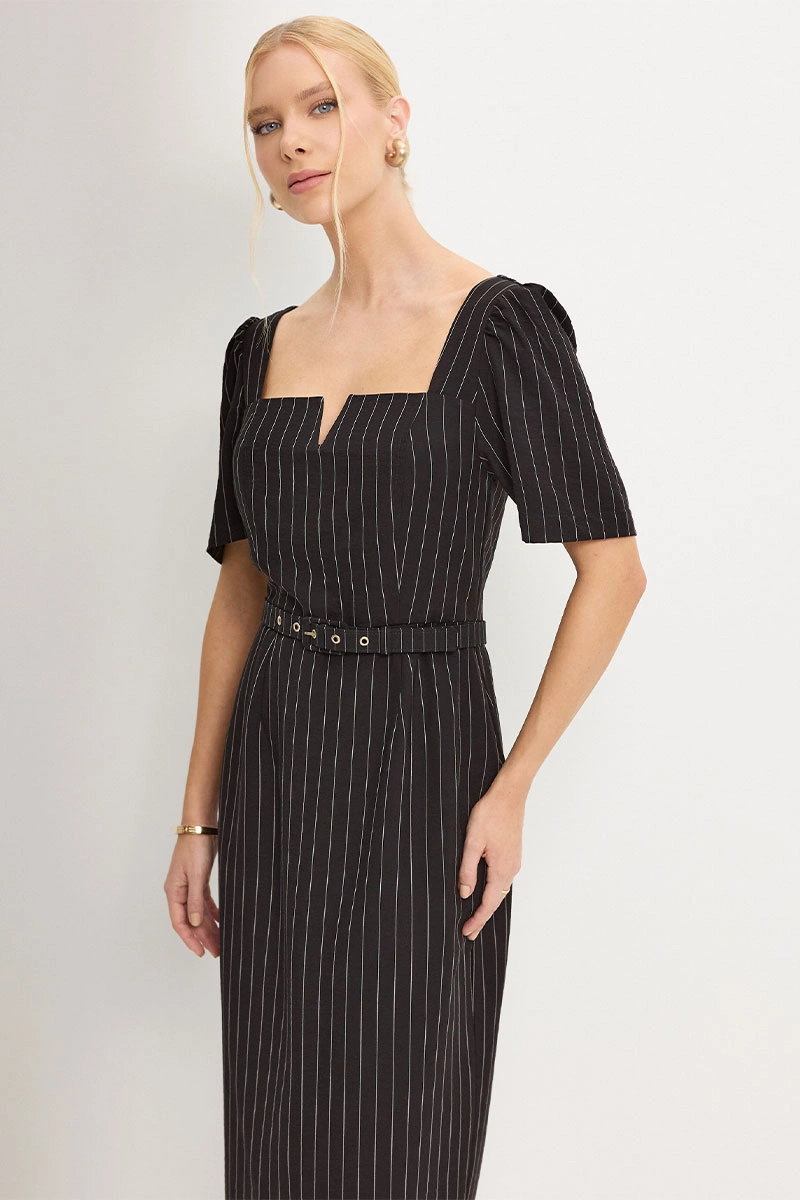 Miss Misses - Georgia Dress, Medium Pinstripe, with Black Belt - 54749001