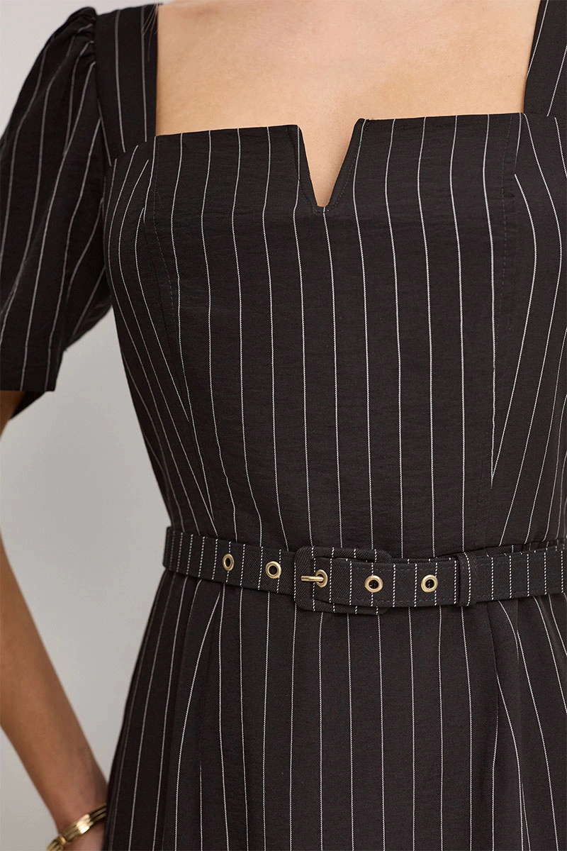 Miss Misses - Georgia Dress, Medium Pinstripe, with Black Belt - 54749001