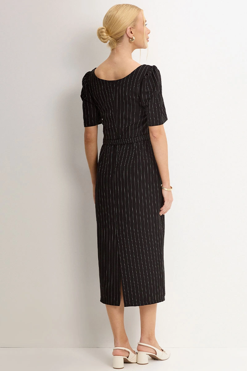 Miss Misses - Georgia Dress, Medium Pinstripe, with Black Belt - 54749001