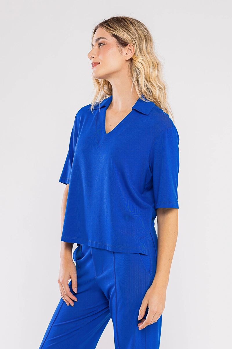 Hidrogênio - BLUSA DECOTE U COM GOLA INDIGO - 20722599