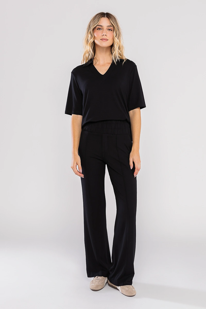 Hidrogênio - CALÇA RETA COM CÓS FRANZIDO LILIAN PRETO - 20723001