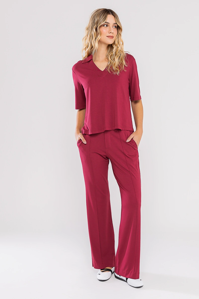 Hidrogênio - CALÇA RETA COM CÓS FRANZIDO LILIAN BORDO - 20723097