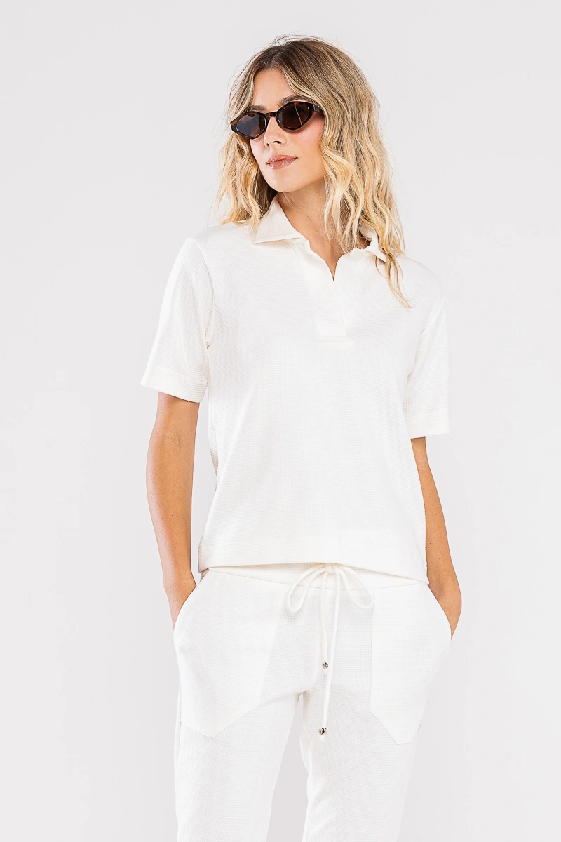 Hidrogênio - BLUSA POLO MG CURTA MALHA TRABALHADA OFF WHITE - 20732018