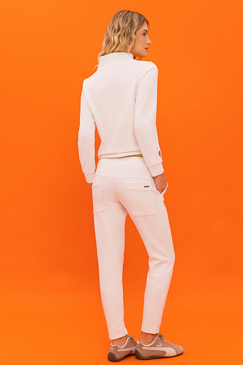 Hidrogênio - BLUSA C/ GOLA E ZÍPER MG LONGA OFF WHITE - 20744018