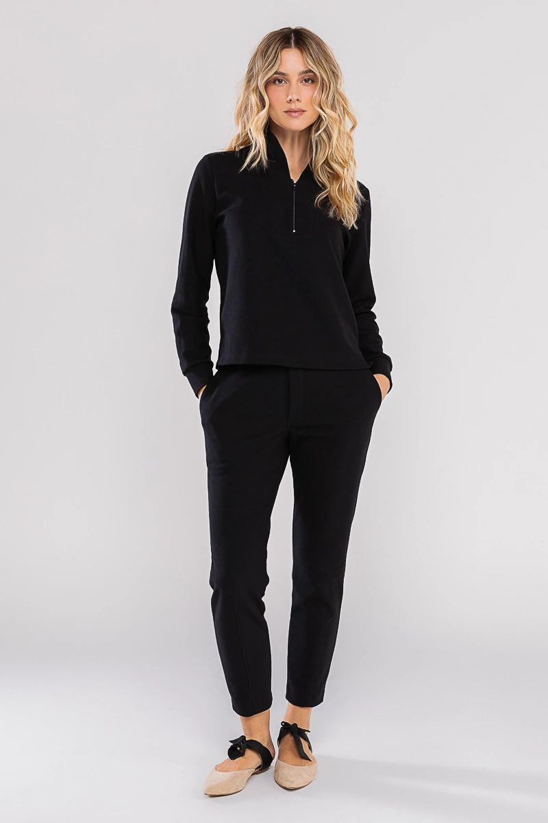 Hidrogênio - BLUSA C/ GOLA E ZÍPER MG LONGA PRETO - 20744001