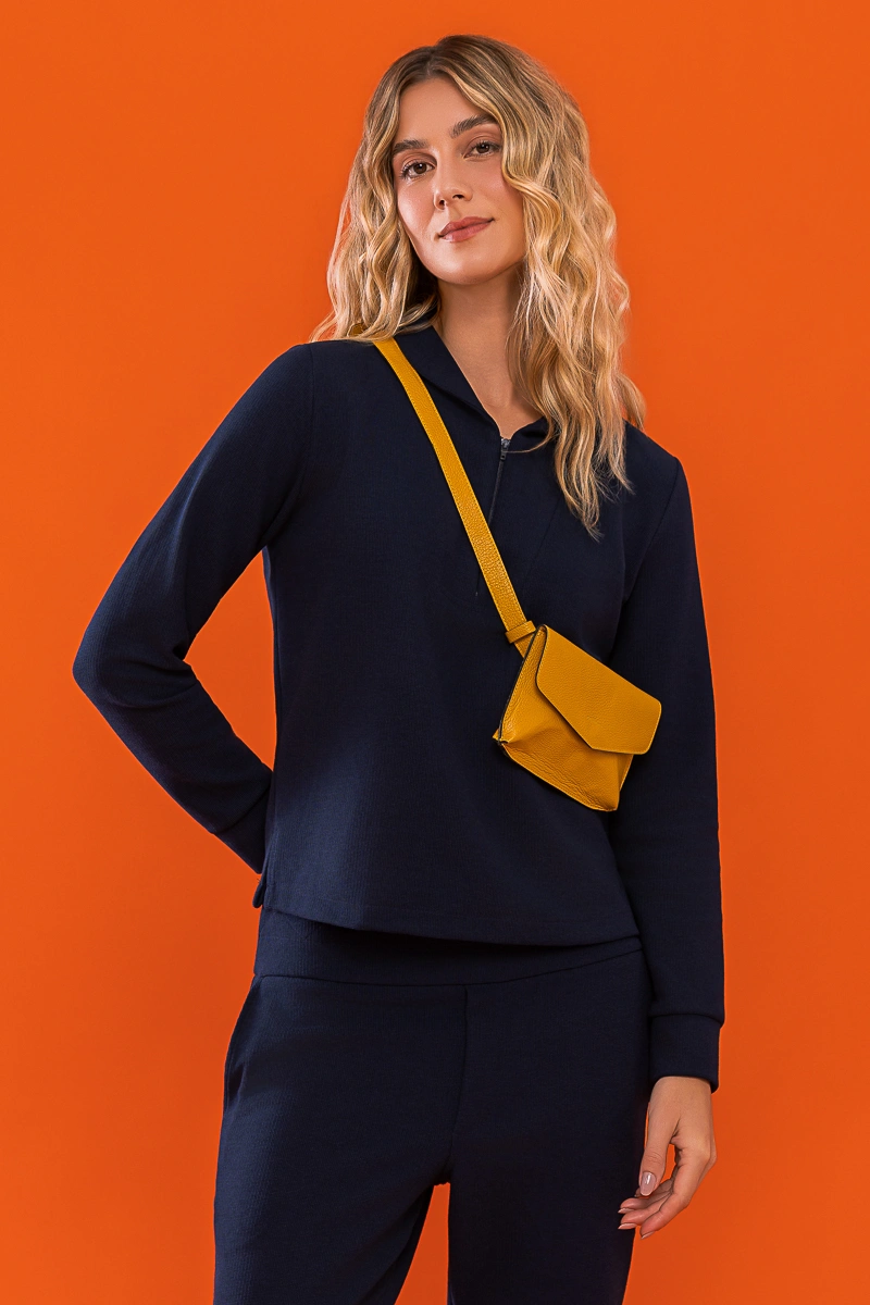 Hidrogênio - BLUSA C/ GOLA E ZÍPER MG LONGA MARINHO - 20744004