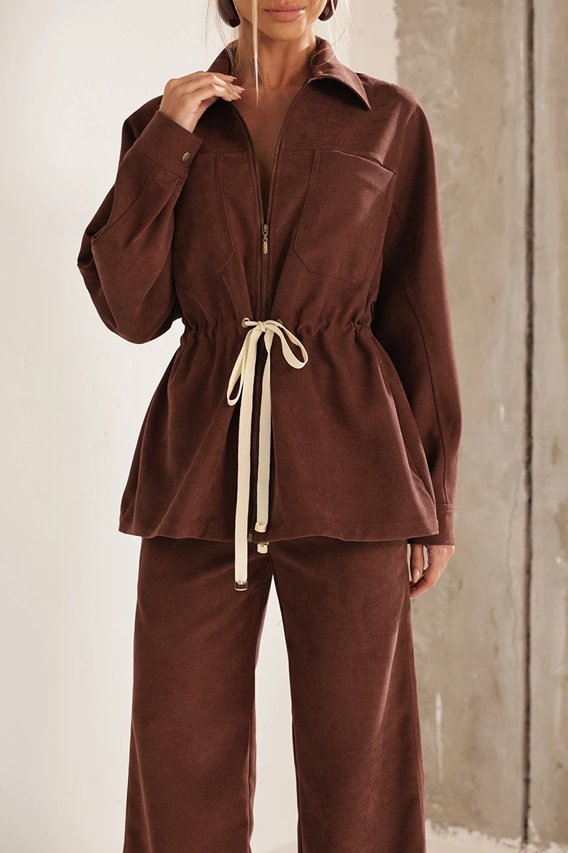 Dot Clothing - Set Dot Clothing Ariane Brown Jacket and Pants - 2998MARROM