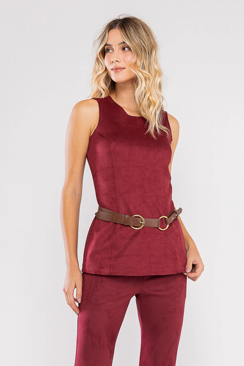 Hidrogênio - Longline tank top with burgundy yarn - 20735097