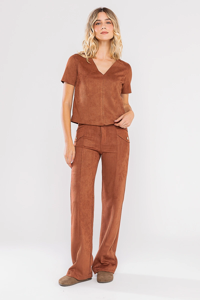 Hidrogênio - Straight leg trousers with raw lapel, Pietra brown. - 20703031