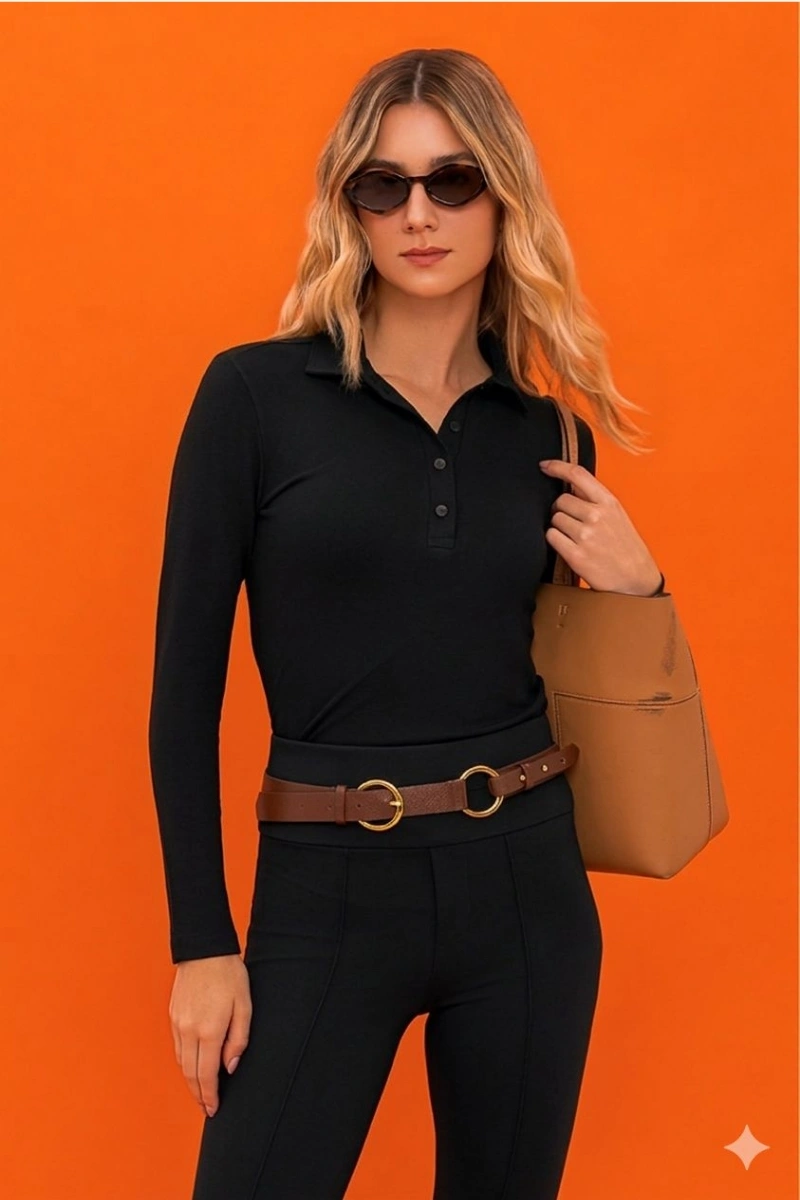 Hidrogênio - POLO AJUSTADA MG LONGA PRETO  PRÉ - VENDA - 20671001