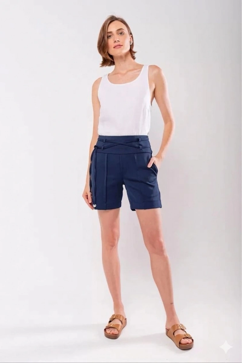 Hidrogênio - BERMUDA ALFAIATARIA COM DUAS FAIXAS MARINHO - 19847004