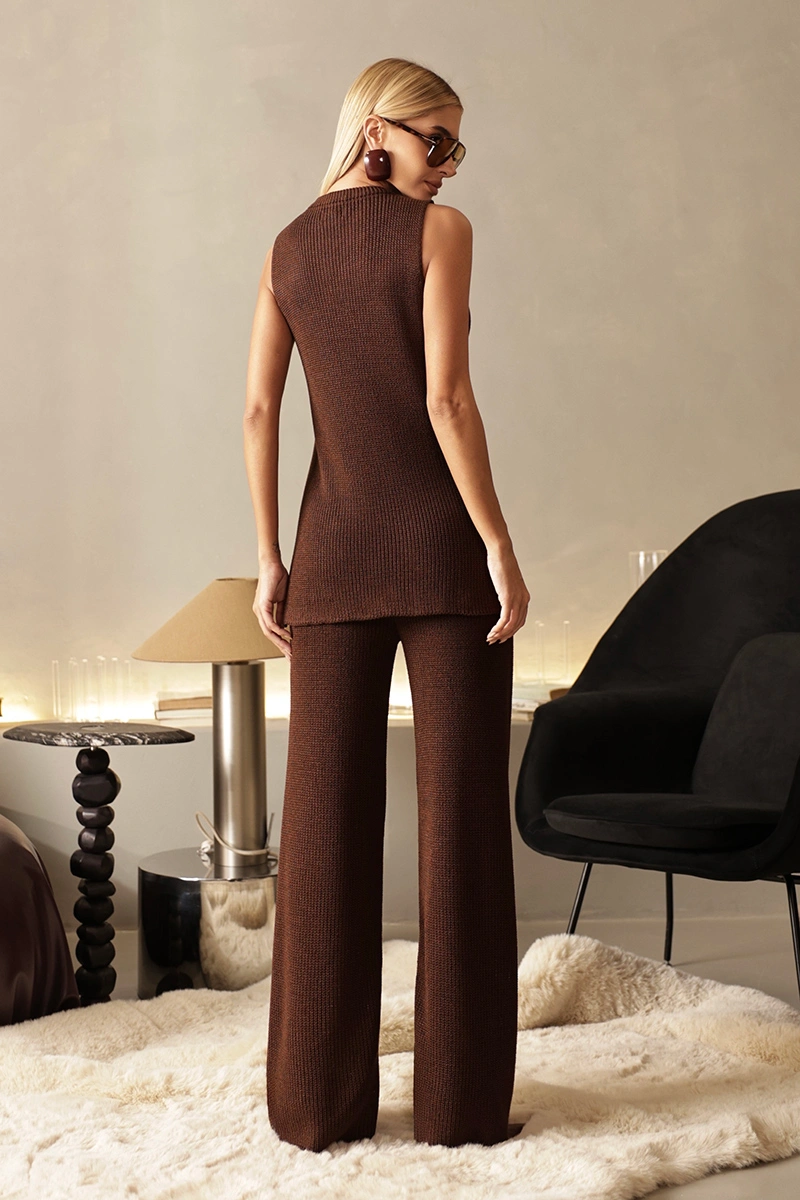 Dot Clothing - Conjunto Dot Clothing Isabel Tricô Blusa e Calça Marrom - T199MARROM