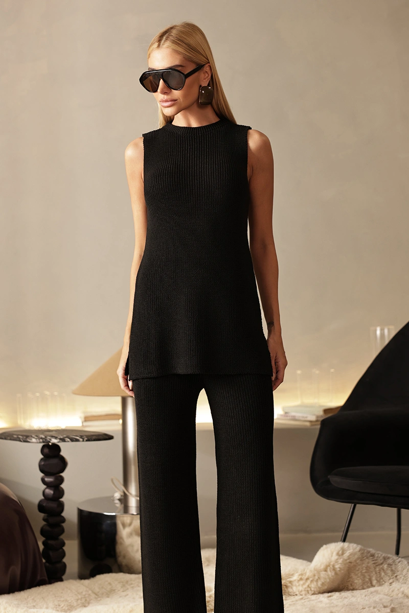 Dot Clothing - Conjunto Dot Clothing Isabel Tricô Blusa e Calça Preto - T199PRETO