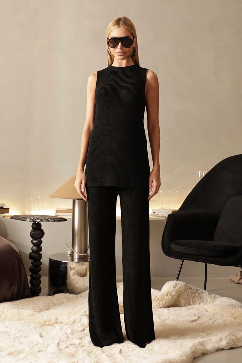 Dot Clothing - Conjunto Dot Clothing Isabel Tricô Blusa e Calça Preto - T199PRETO