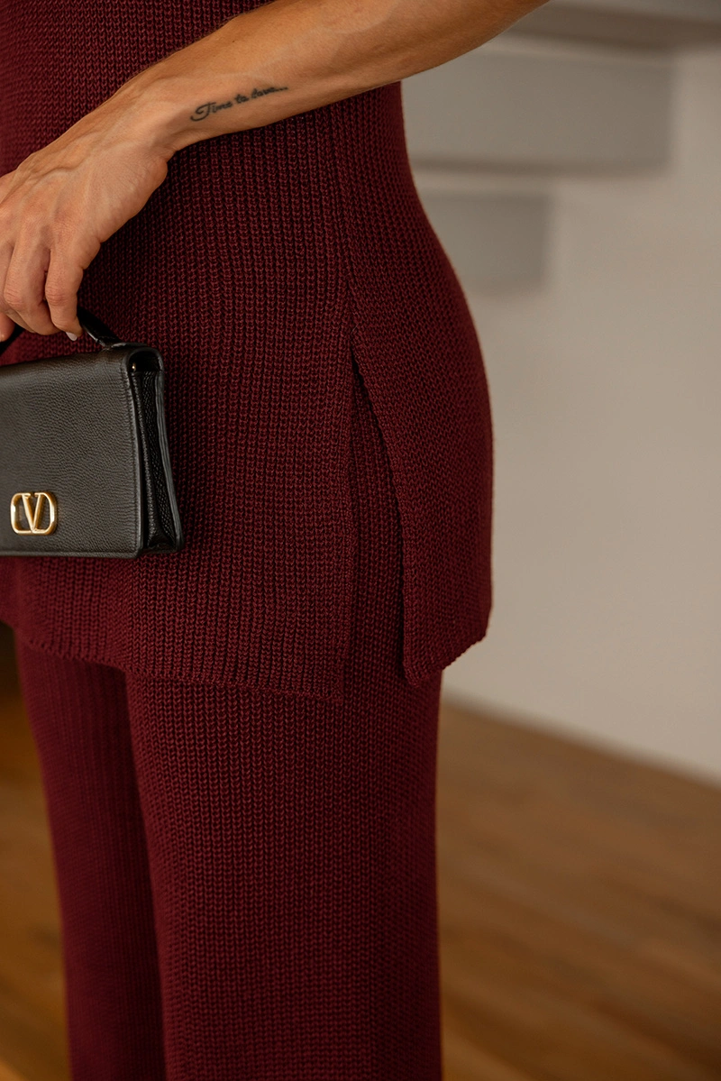 Dot Clothing - Set Dot Clothing Isabel Tricô Shirt and Pants Marsala - T199VERM