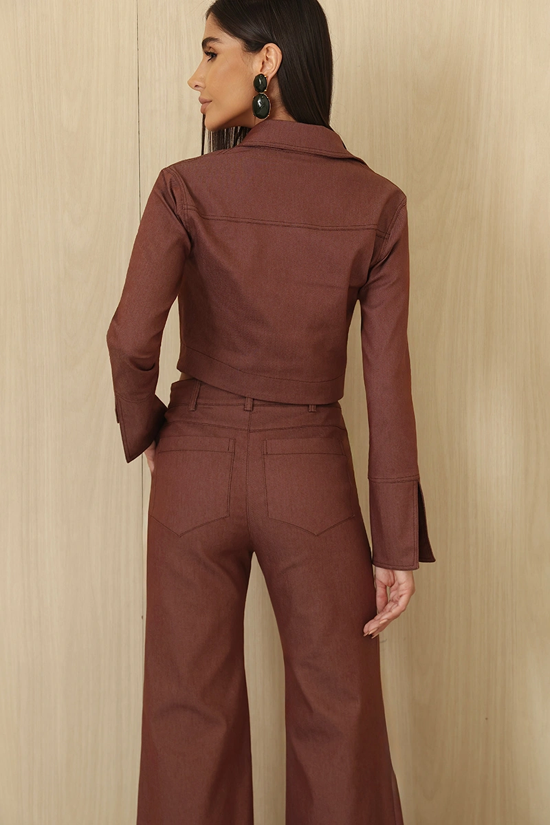 Dot Clothing - Conjunto Dot Clothing Andreia Casaqueto C/ Calça Marrom - 3005MARROM