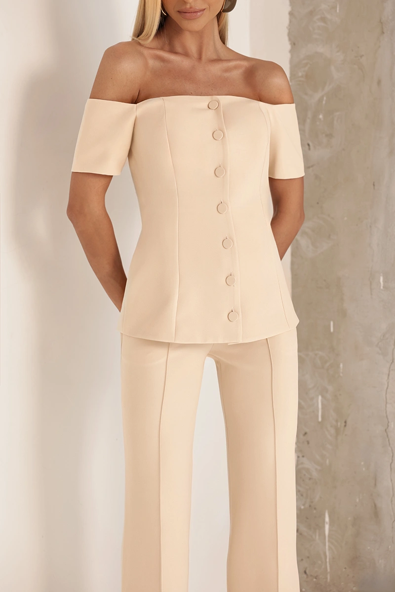 Dot Clothing - Conjunto Dot Clothing Calça e Blusa Ombro a Ombro Areia - 2916AMAR