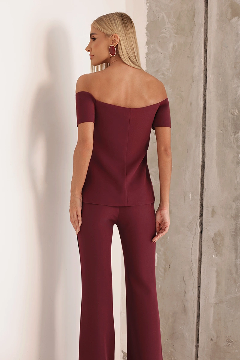 Dot Clothing - Conjunto Dot Clothing Calça e Blusa Ombro a Ombro Vinho - 2916VERM